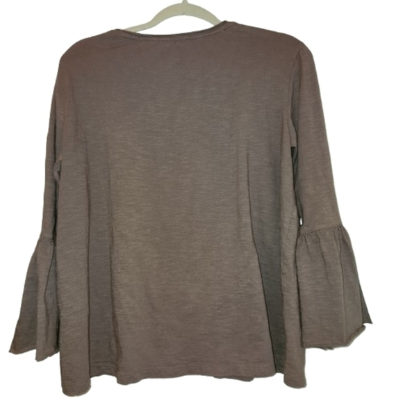 Caite Handmade Taupe Embroidered Bell Sleeve Top Size XL Stretch Boho Babydoll - Picture 2 of 10